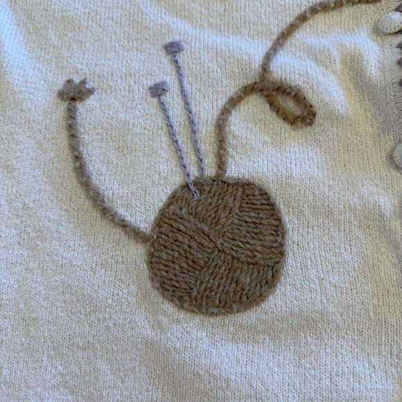 Vintage Women’s L White Button Cardigan Embroidered Knitting Sewing Cottagecore - Picture 10 of 11
